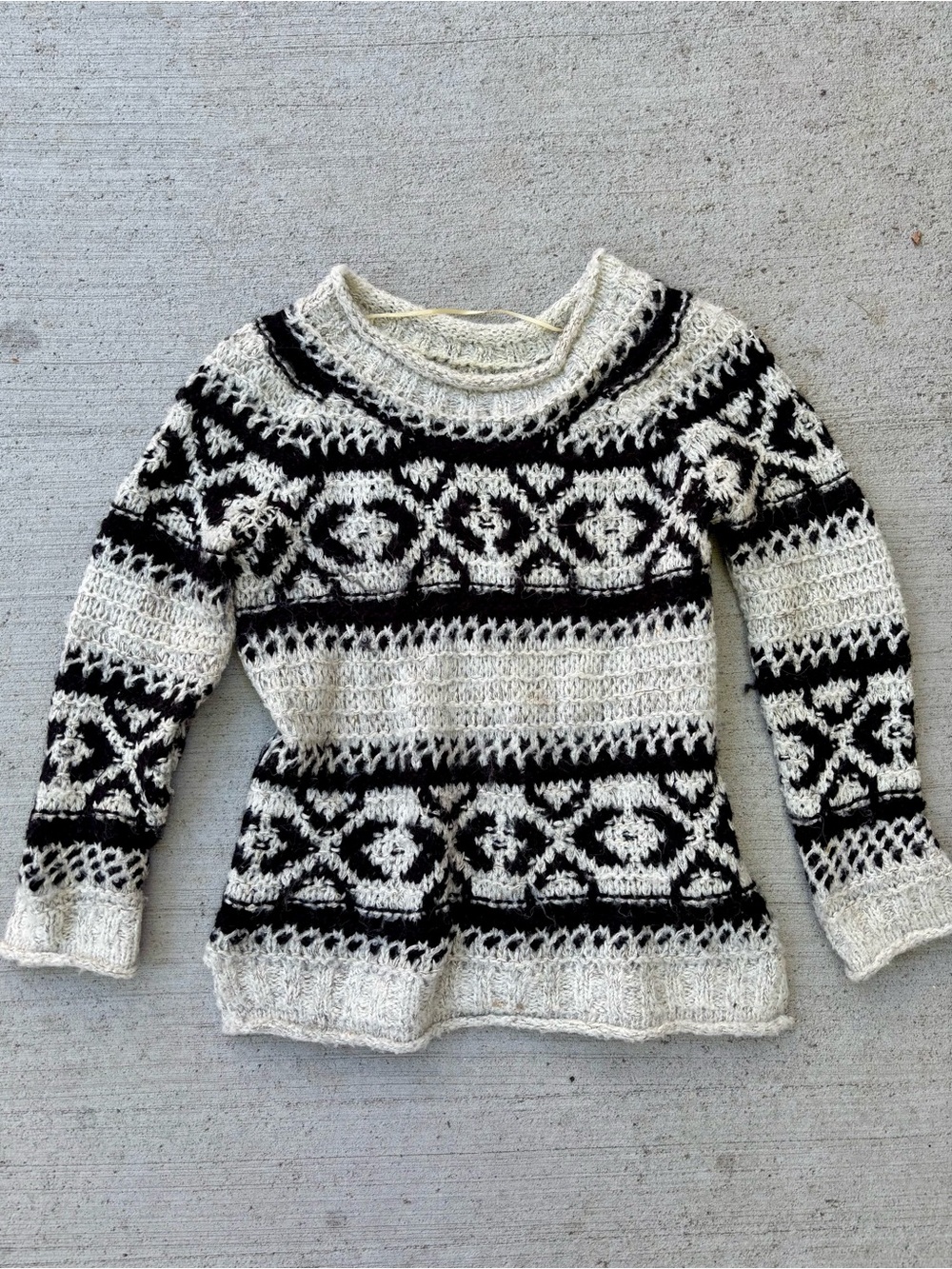 Free People Dani Pattern Sweater in Black & White Fair Isle